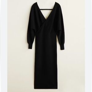 Mango Wrapped Gown Black Midi Dress Sz S